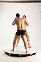 Underwear Fighting Man - Man White Muscular Short Brown Dynamic poses Academic